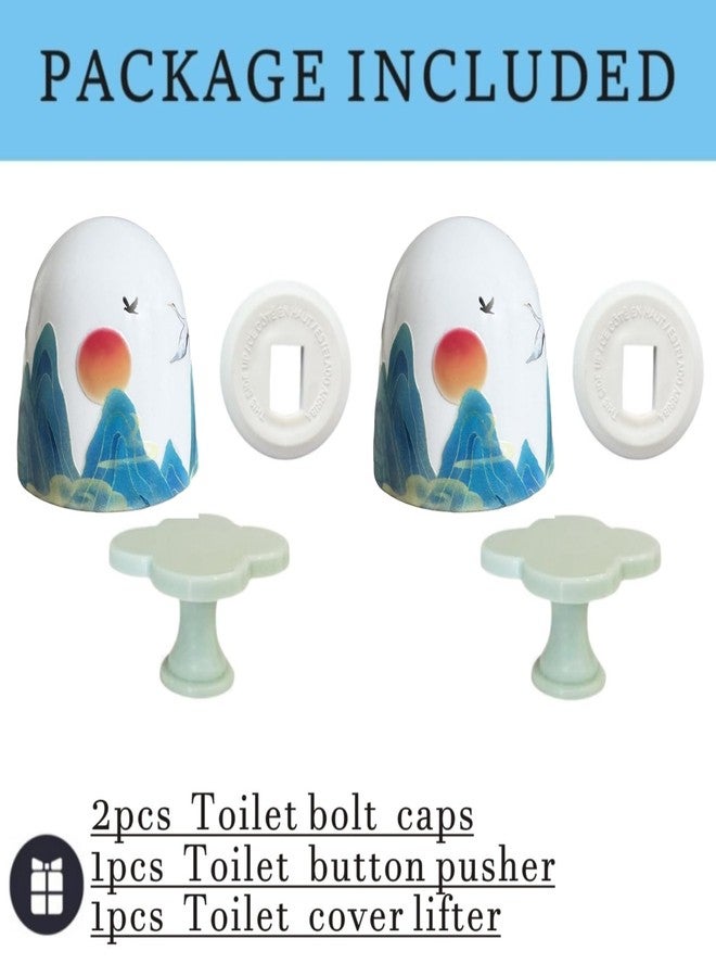 Beaspecal 2Pcs Toilet Bolt Cap with Cranes Mountain Pattern, Crane Good Fortune symbol Toilet Bowl Bolts Covers for Bathroom Decoration 2Pcs Toilet Parts-4Pcs/Pack - Image 5