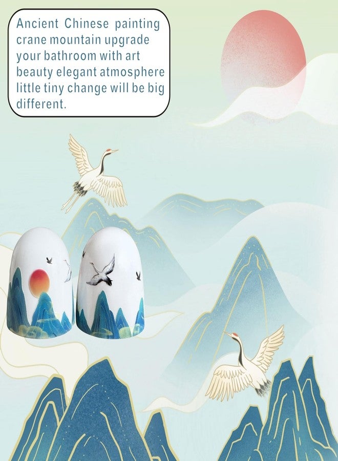 Beaspecal 2Pcs Toilet Bolt Cap with Cranes Mountain Pattern, Crane Good Fortune symbol Toilet Bowl Bolts Covers for Bathroom Decoration 2Pcs Toilet Parts-4Pcs/Pack - Image 2