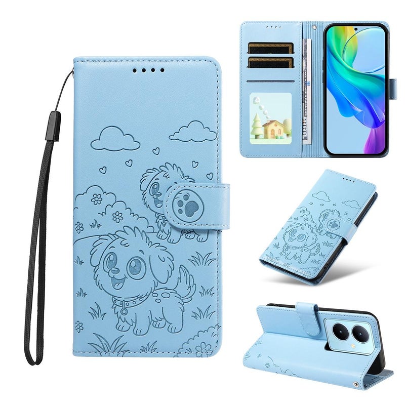 erorex For vivo Y78 5G Global / V29 Lite Embossed  Dog RFID Blocking Wallet Leather Phone Case(Sky Blue) - Image 1