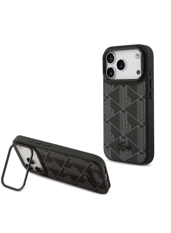 لاكوست جراب لاكوست ماج سيف من جلد البولي يوريثان مع شعار نوموجرام وحامل كاميرا لهاتف آيفون 17 برو ماكس، تصميم رفيع، تغليف مستدام، حماية من السقوط، تصميم سهل التركيب - أسود - Image 1