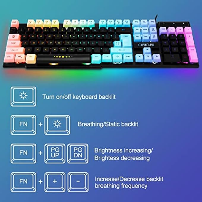 CHONCHOW GAMING KEYBOARD AND MOUSE COMBO,USB WIRED 104-KEYS FULL SIZE LIGHT UP KEYBOARD MIC 3600DPI RAINBOW BACKLIT MECHANICAL FEELING COMPATIBLE WITH PC XBOX MAC OS GAME AND WORK - Image 2