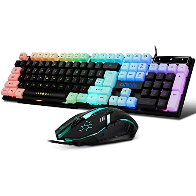 CHONCHOW GAMING KEYBOARD AND MOUSE COMBO,USB WIRED 104-KEYS FULL SIZE LIGHT UP KEYBOARD MIC 3600DPI RAINBOW BACKLIT MECHANICAL FEELING COMPATIBLE WITH PC XBOX MAC OS GAME AND WORK - Image 1