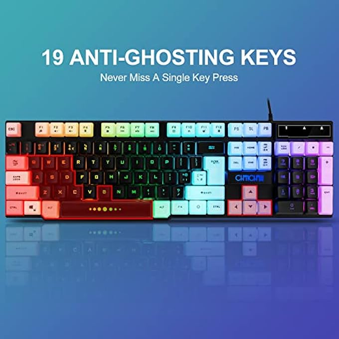 CHONCHOW GAMING KEYBOARD AND MOUSE COMBO,USB WIRED 104-KEYS FULL SIZE LIGHT UP KEYBOARD MIC 3600DPI RAINBOW BACKLIT MECHANICAL FEELING COMPATIBLE WITH PC XBOX MAC OS GAME AND WORK - Image 3