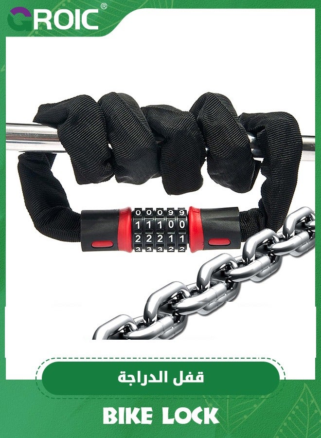 GROIC 0.9m Bike Chain Lock, 5-Digit Resettable Combination Bike Lock Chain,0.9m Bicycle Locks Heavy Duty Anti-Theft Security Chain for Bike, Electric Bike,Bicycle Accessories - Image 1