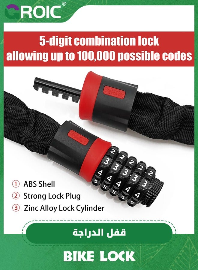 GROIC 0.9m Bike Chain Lock, 5-Digit Resettable Combination Bike Lock Chain,0.9m Bicycle Locks Heavy Duty Anti-Theft Security Chain for Bike, Electric Bike,Bicycle Accessories - Image 2