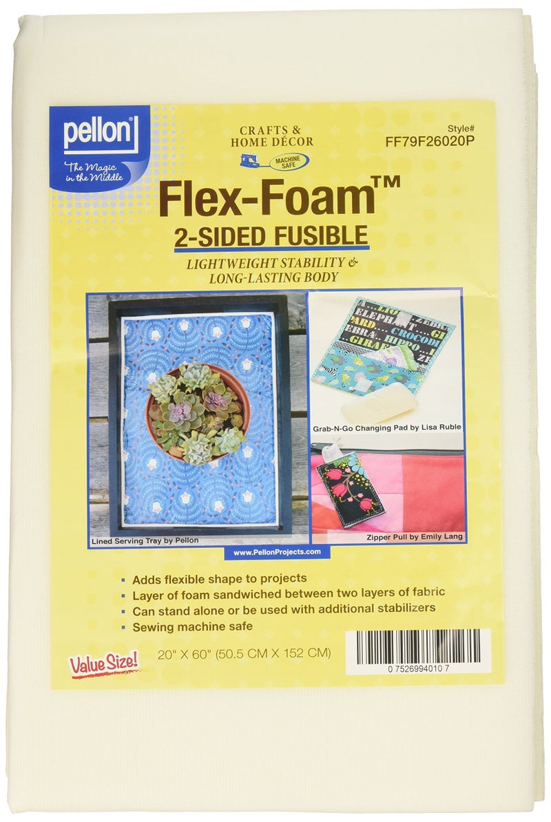 Pellon 2-Sided Fusible Flex-Foam Stabilizer â€“ Lightweight Double-Sided Fusible Foam for Sewing, Totes, Bags, Eyeglass Cases & Home DÃ©cor, 20" x 60" White - Image 1