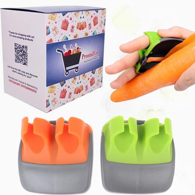 Prostuff.in® 1 Pcs Finger Grip Fruit Vegetable Peeler for Kitchen- Pumpkin, Cucumber, Carrot, Potato, Palm Peeler with Silicone Handle - Portable Sharp Blade Hand-Held Kitchen Tool Multicolor - Image 1