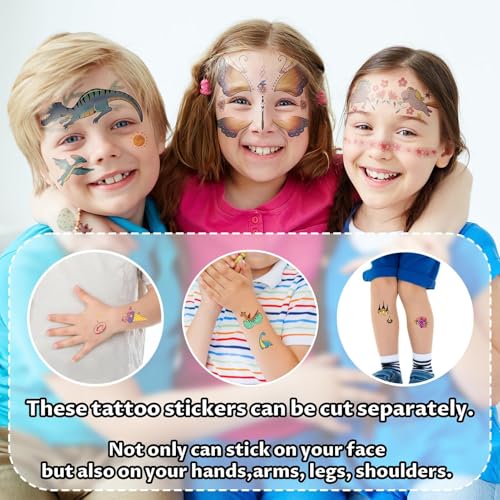 Partywind 24 Styles Face Temporary Tattoos for Kids, Dinosaur Fake Tattoo Stickers for Boys Girls Party Supplies Favors, Face Tattoos for Birthday Games, Kids Goodie Bag Stuffers - Image 3