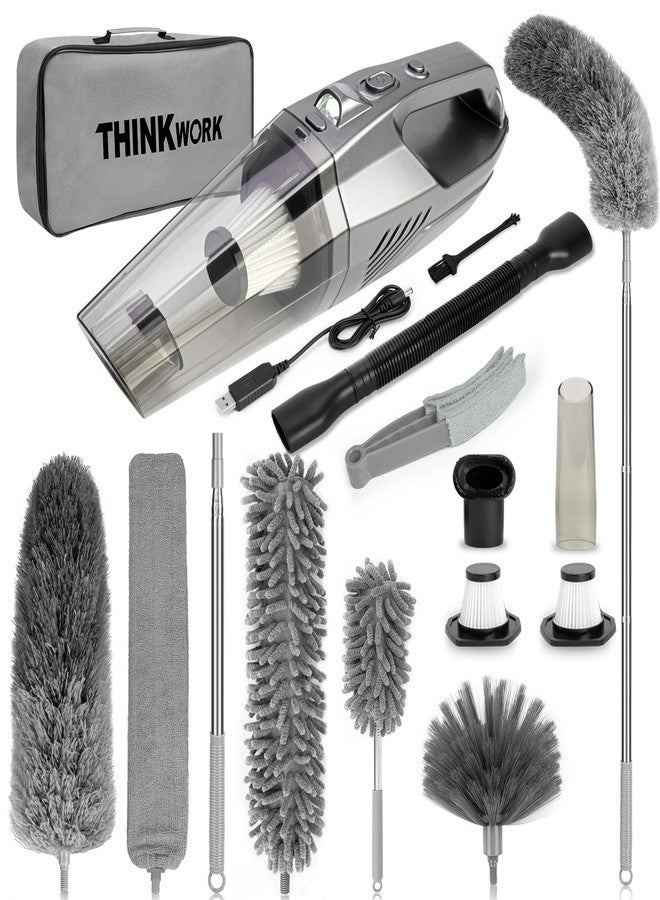 THINKWORK Microfiber Feather Duster for Car Cleaning, Car Interior Detailing Kit with High Handheld Power Vacuum Cordless, Ceiling & Fan Duster for Home Cleaning - Image 1