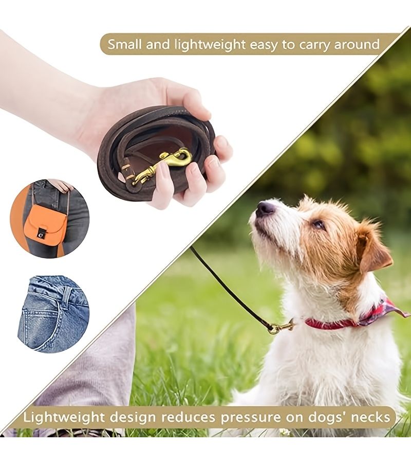 Black Leather Dog Leash For Small And Medium Dog Outdoor Training Walking - Image 4