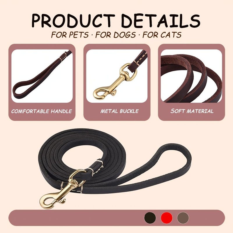 Black Leather Dog Leash For Small And Medium Dog Outdoor Training Walking - Image 3