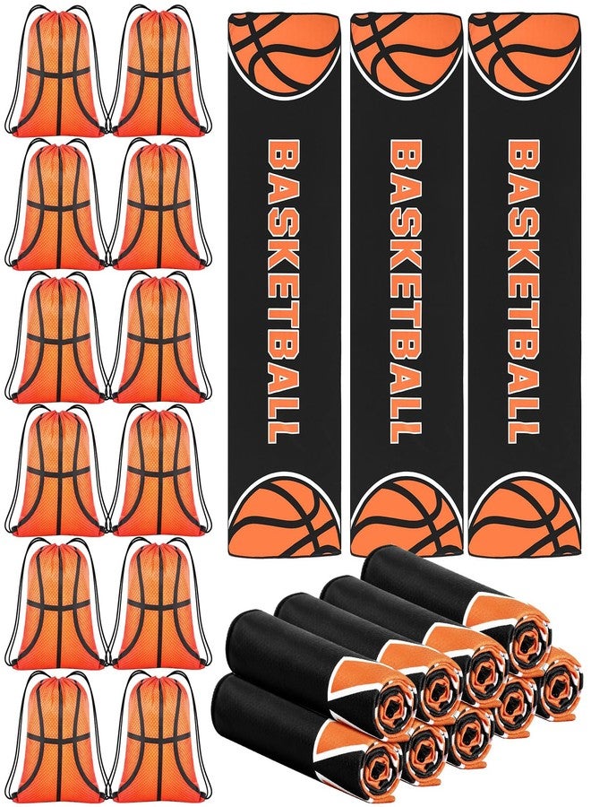 Mindsoft Sport Party Favors with 40 x 12 Basketball Cooling Towels and 13" Basketball Drawstring Backpack Ball Microfiber Ice Towels String Bag for Athletes Gym Camp Team Gifts(24 Pcs) - Image 1