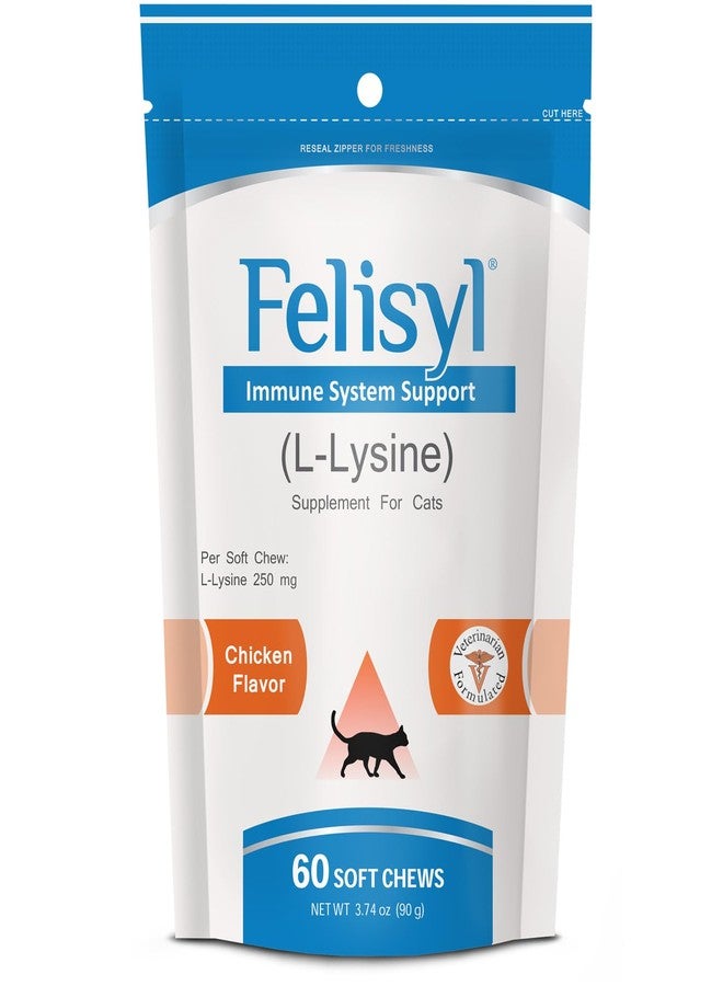 Pet Health Solutions Felisyl Immune System Support for Cats - Amino Acid L-Lysine - Produce Antibodies - Healthy Tissue, Respiratory Health, Vision - Chicken Flavor, 60 Soft Chews - Image 1