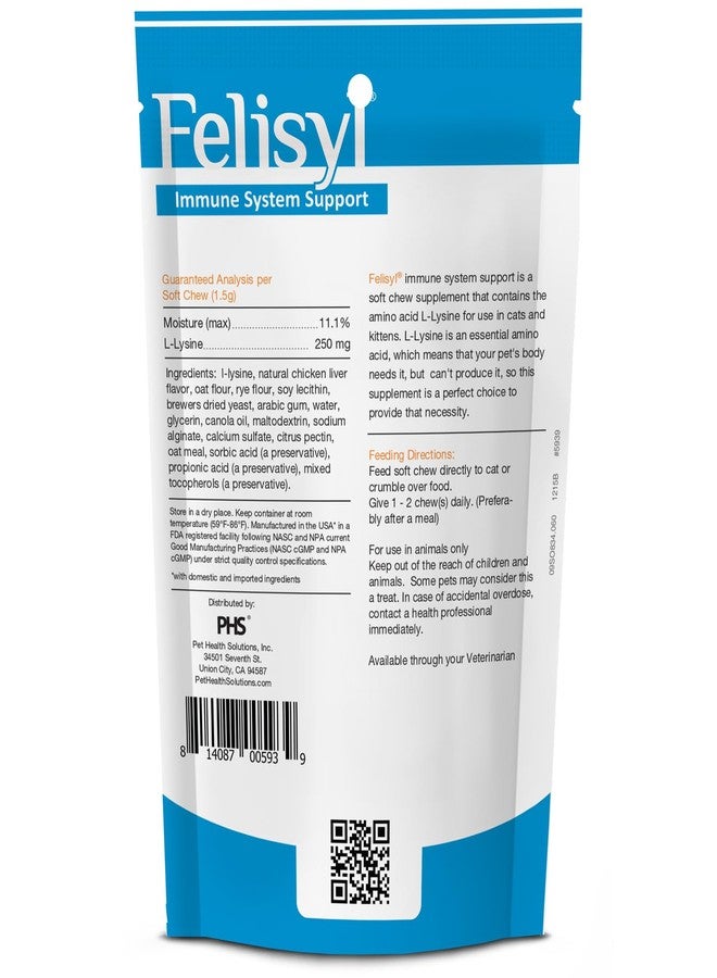 Pet Health Solutions Felisyl Immune System Support for Cats - Amino Acid L-Lysine - Produce Antibodies - Healthy Tissue, Respiratory Health, Vision - Chicken Flavor, 60 Soft Chews - Image 3