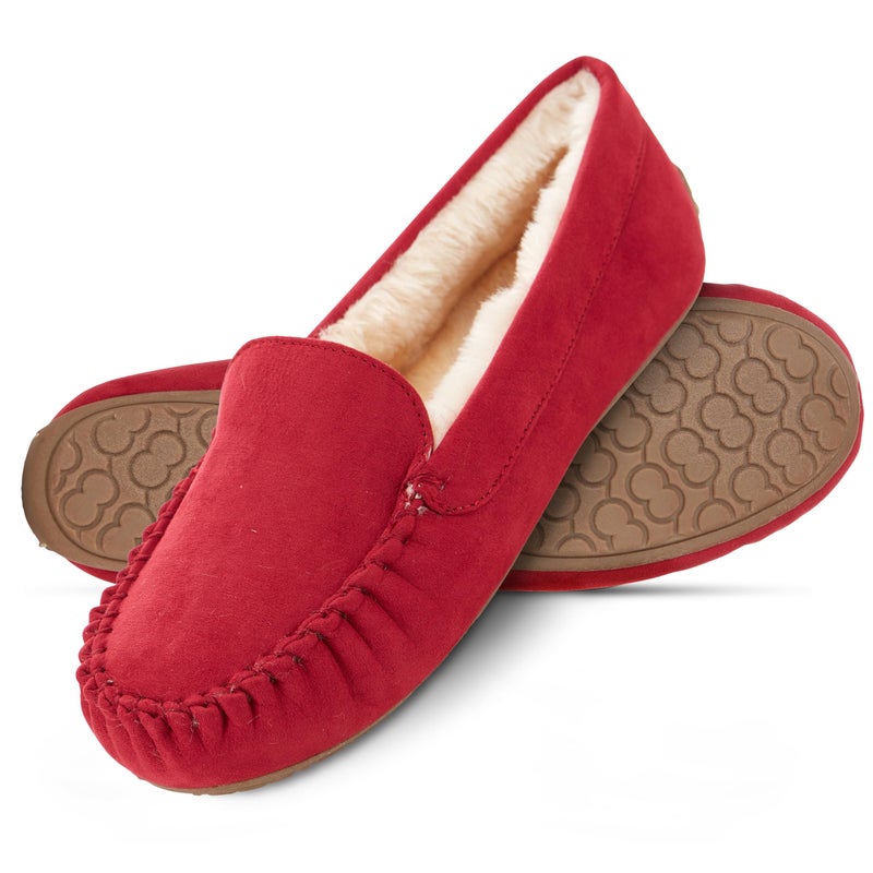 Floopi Women Slippers Moccasins, Soft Faux Fur Lining with Cozy Memory Foam, Ladies House Slippers for Women with Indoor & Outdoor Anti-Skid Sole(6, Red-323) - Image 1