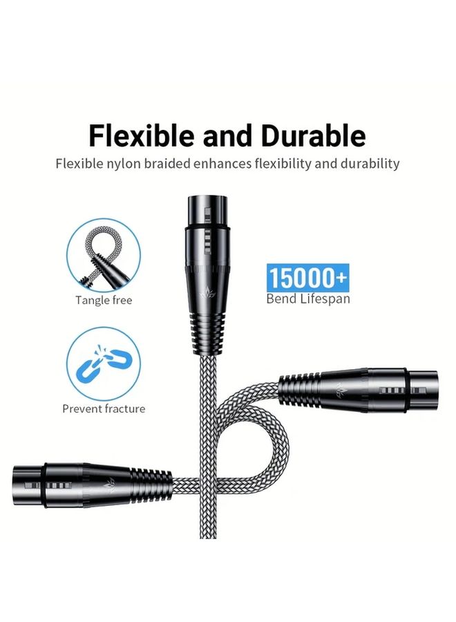 كابل XLR المنسوج من النايلون القوي والمرن، ذكر إلى أنثى 0.6 متر، كابل ميكروفون متوازن - Image 3