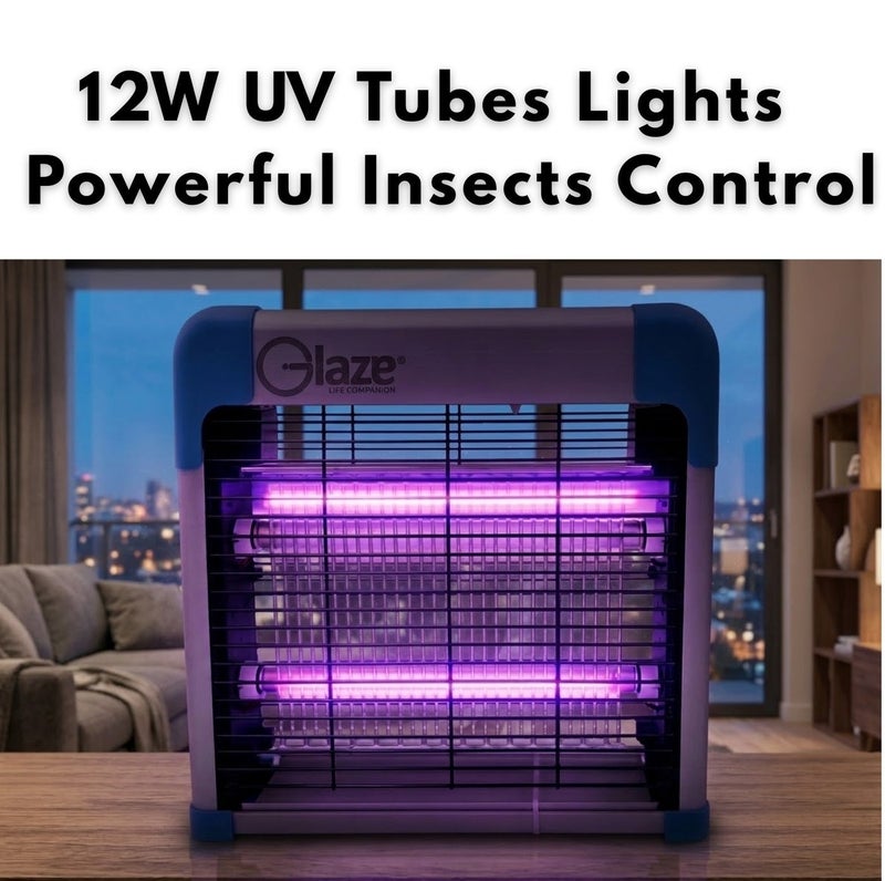 Glaze Electric Insect Killer 12W UV Mosquito Bug Zapper Lamp with Safety Grid – Indoor Fly & Mosquito Killer Machine - Image 2
