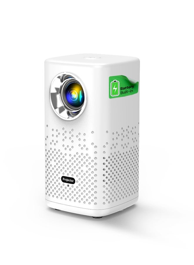 Wownect Mini Portable Projector |Built-in Battery|150 ANSI Lumens| 1080P Full HD Support |Android 13 Smart WiFi Bluetooth Projector | Digital Focus & Keystone, Type-C HDMI USB, Home Cinema & Outdoor Movie Projector PROJ-WO-110-AN White
