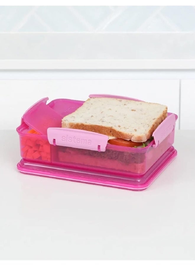 Sistema Snack Attack Duo 975ml Pink Lunch Box with Dual Compartments, Easy Lock Clips, BPA Free Food Storage Container for Snacks, Sandwiches & Meal Prep, Reusable Lunch Box Made in New Zealand - Image 3