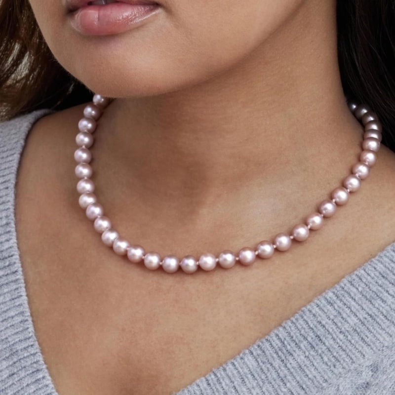 The Pearl Source 14K Gold 7-8mm AAA Quality Pink Freshwater Cultured Pearl Necklace for Women in 18" Princess Length - Image 2