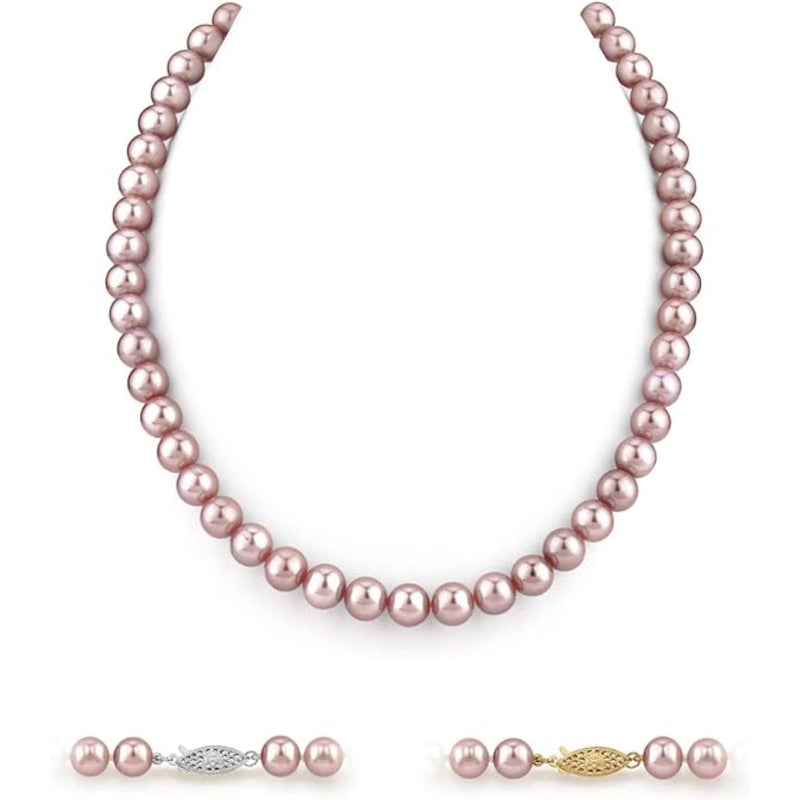 The Pearl Source 14K Gold 7-8mm AAA Quality Pink Freshwater Cultured Pearl Necklace for Women in 18" Princess Length - Image 1
