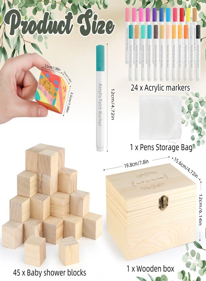 wookidel 72PCS Baby Shower Games Kit with Blank Wooden Blocks, Acrylic Paint Marker, Wooden Box and Sign, Blocks Suitable for Baby Shower, Gender Reveals Party, Birthday(Green) - Image 2