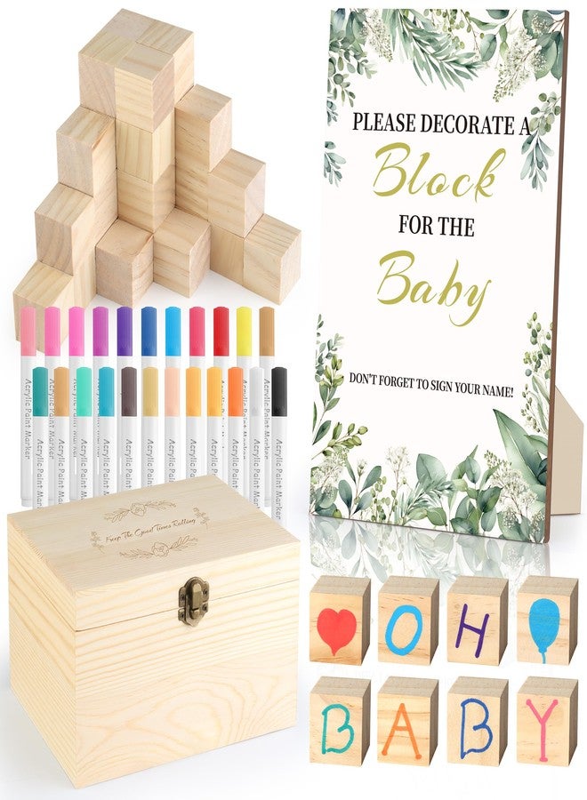 wookidel 72PCS Baby Shower Games Kit with Blank Wooden Blocks, Acrylic Paint Marker, Wooden Box and Sign, Blocks Suitable for Baby Shower, Gender Reveals Party, Birthday(Green) - Image 1