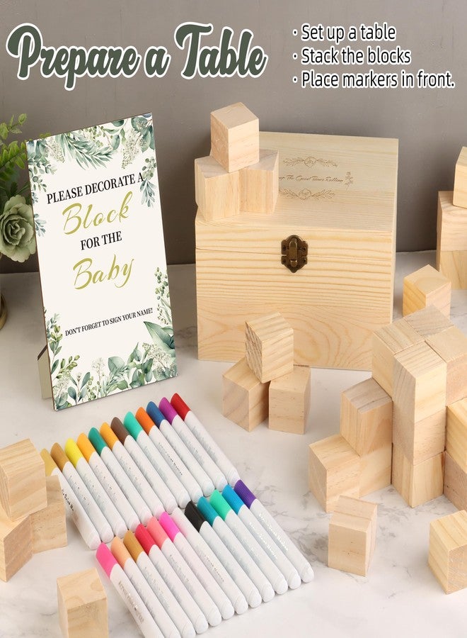 wookidel 72PCS Baby Shower Games Kit with Blank Wooden Blocks, Acrylic Paint Marker, Wooden Box and Sign, Blocks Suitable for Baby Shower, Gender Reveals Party, Birthday(Green) - Image 4