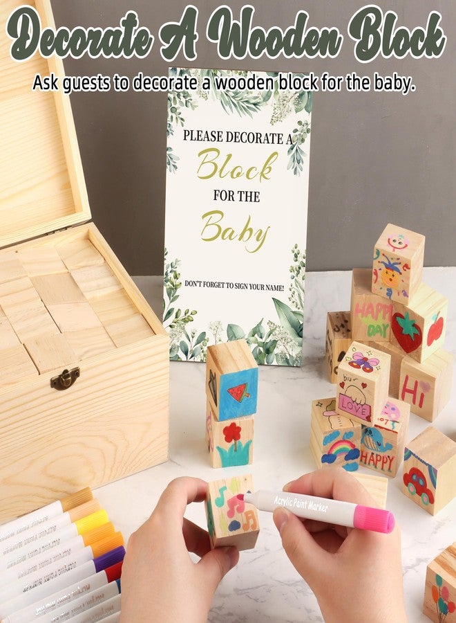 wookidel 72PCS Baby Shower Games Kit with Blank Wooden Blocks, Acrylic Paint Marker, Wooden Box and Sign, Blocks Suitable for Baby Shower, Gender Reveals Party, Birthday(Green) - Image 5