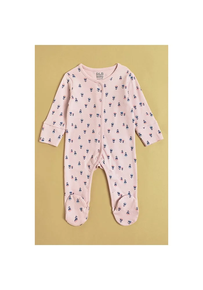 أر أند بي 3 Pack Embroidered Footed Sleepsuits with Long Sleeves