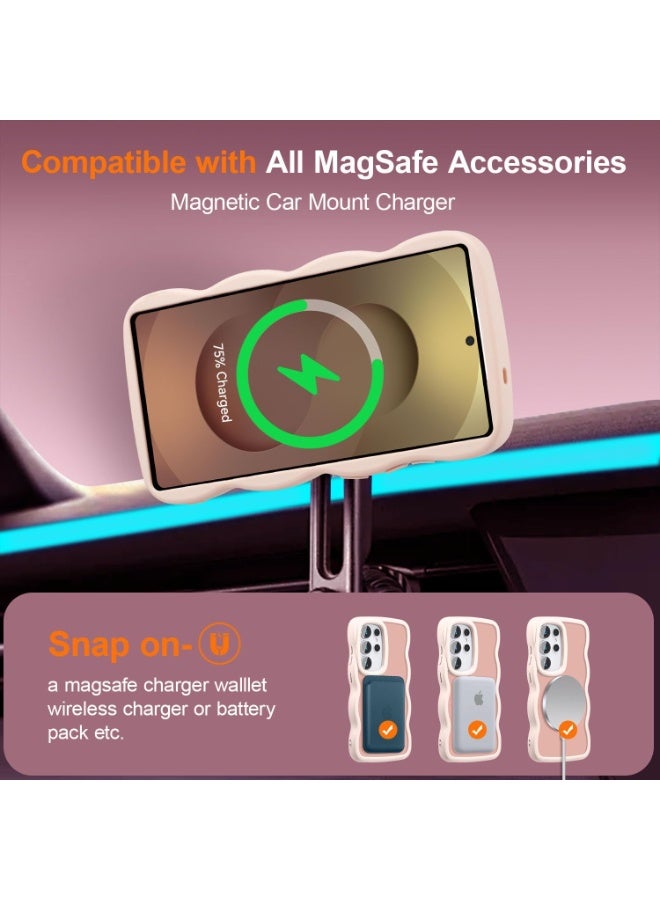 حافظة مغناطيسية لهاتف سامسونج جالاكسي S26 الترا، متوافقة مع MagSafe، حافظة بتصميم إطار مموج شفاف، غطاء بحافة ناعمة، غطاء هاتف واقٍ مضاد للصدمات، شفاف غير لامع، وردي - Image 2