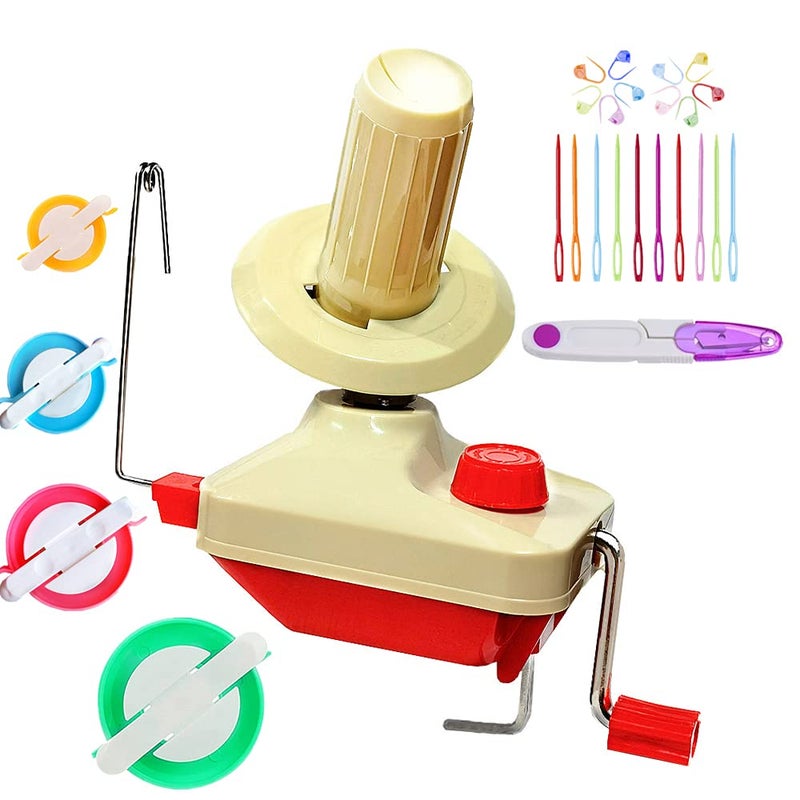 Yarn Ball Winder Easy to Set Up and Use  Hand Operated Yarn Winder 35 Ounce Capacity 1 Set 4 Size pompom maker 20 PCS Needle Button Set  1 PCS Scissors