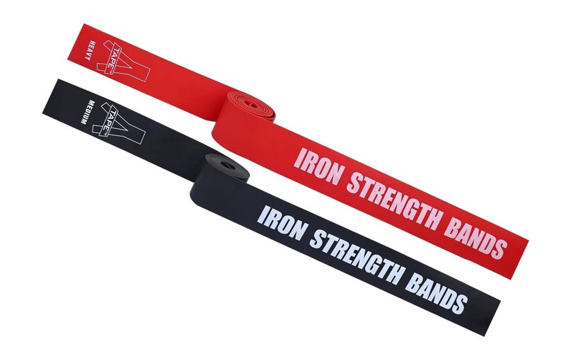A-TAPE Muscle Floss Bands (5’ Ft Long X 2” inch Width)- Compression Bands - for Improving Movement, Increasing Circulation & Reducing Soreness (Red (Heavy) + Black (Medium)) - Image 1