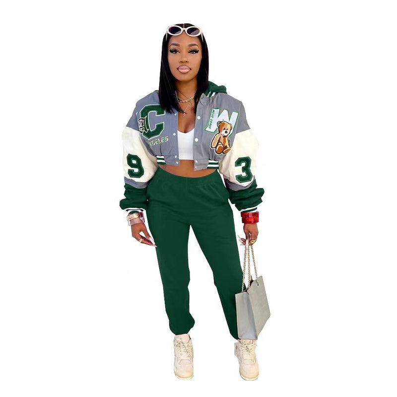 JJ6096 Casual Chic Baseball Jacket and Hat Set Orange Red - Image 2