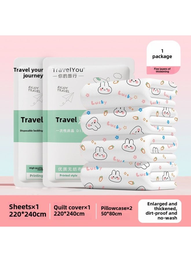 Generic Travel Disposable Sleeping Bag Hotel Dirty Winter Increase Thickened Travel Portable Suit Wash-Free One-Piece Quilt Cover-Color:Double Suit [lucky Rabbit]  - Image 1
