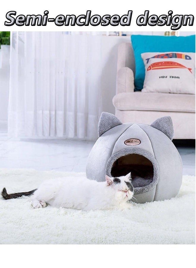 Generic 2 in 1 Semi-enclosed Cat Cave Bed Cat House Indoor Non-slip Bottom Suitable for Cats and Small Dogs Washable Luxury Cute Cat Ear Shaped House  - Image 4
