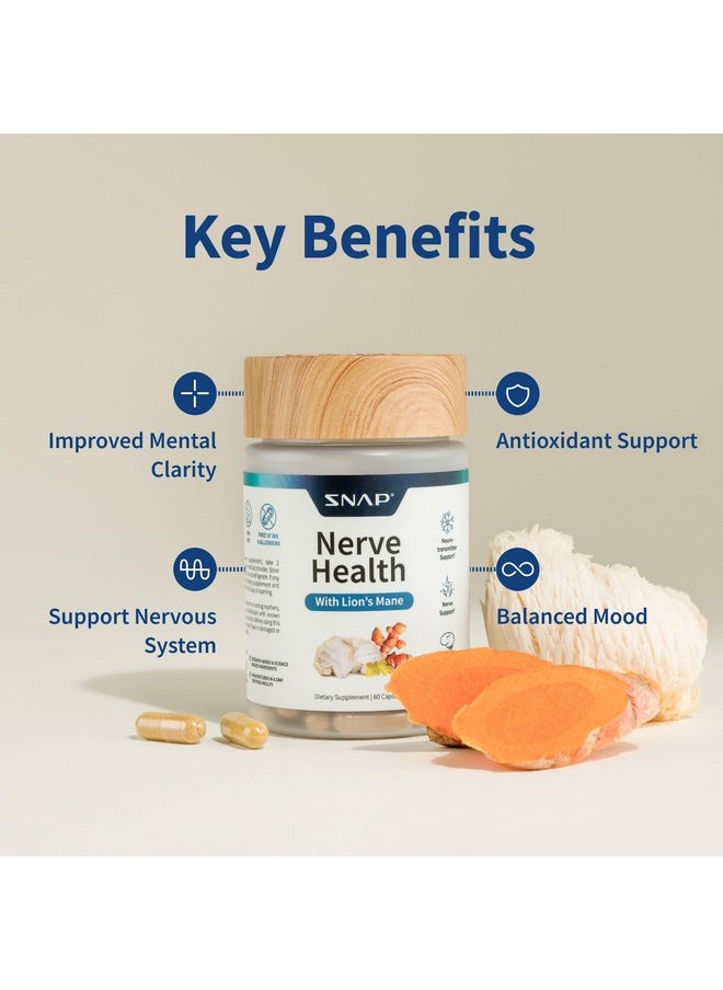 SNAP SUPPLEMENTS Nerve Health Support Supplement with Lions Mane - Improved Mental Clarity, Memory & Focus - Healthy Nerve Support Formula - Neuro Enhancer - Organic Turmeric + Other Herbs & Vitamins (60 Capsules)  - Image 3