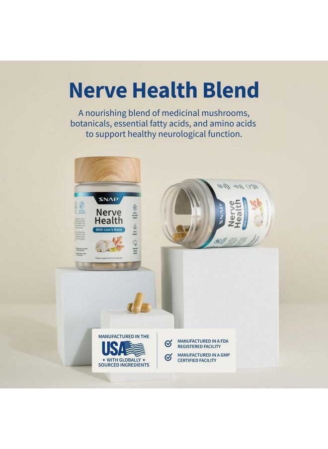 SNAP SUPPLEMENTS Nerve Health Support Supplement with Lions Mane - Improved Mental Clarity, Memory & Focus - Healthy Nerve Support Formula - Neuro Enhancer - Organic Turmeric + Other Herbs & Vitamins (60 Capsules)  - Image 2