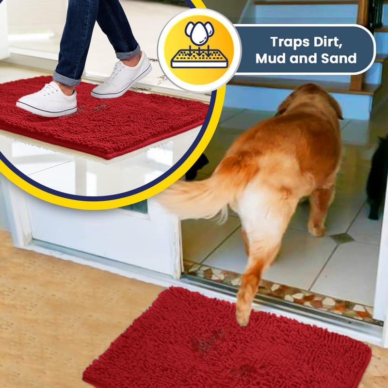 Muddy MatÂ® | Super Absorbent Door Mat Indoor, Microfiber Quick Dry Chenille Entryway Rug, Non-Slip Front Door Mat, Indoor Mats for Entryway, Machine Washable Pet Rug, Red 28"x18" - Image 4