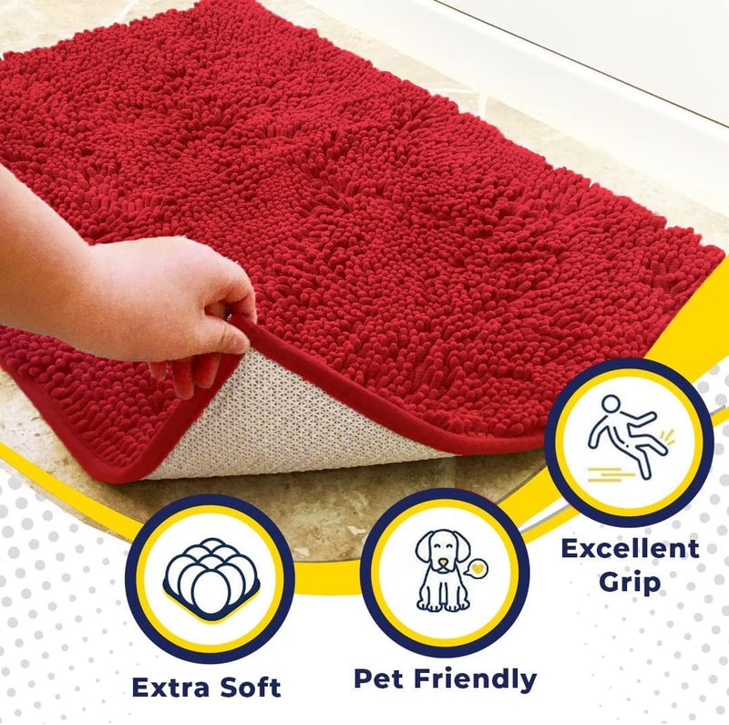 Muddy MatÂ® | Super Absorbent Door Mat Indoor, Microfiber Quick Dry Chenille Entryway Rug, Non-Slip Front Door Mat, Indoor Mats for Entryway, Machine Washable Pet Rug, Red 28"x18" - Image 2