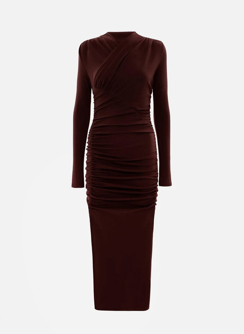 ليتشي فستان جيرسي متوسط ​​الطول مع تجمع غير متماثل في الأمام