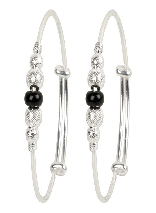 Silver Chest Pure Silver Bangles for Baby Girl and Boy | Real 925 Silver Bracelet Pair for Kids -Pack of 2 Black and Chandi Beads Nazaria Design - Image 1