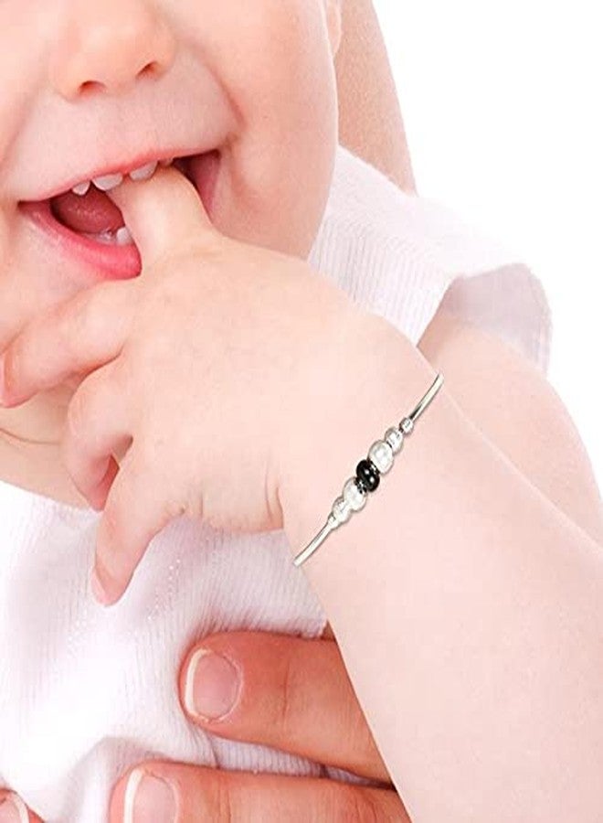 Silver Chest Pure Silver Bangles for Baby Girl and Boy | Real 925 Silver Bracelet Pair for Kids -Pack of 2 Black and Chandi Beads Nazaria Design - Image 3
