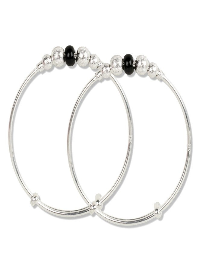 Silver Chest Pure Silver Bangles for Baby Girl and Boy | Real 925 Silver Bracelet Pair for Kids -Pack of 2 Black and Chandi Beads Nazaria Design - Image 4