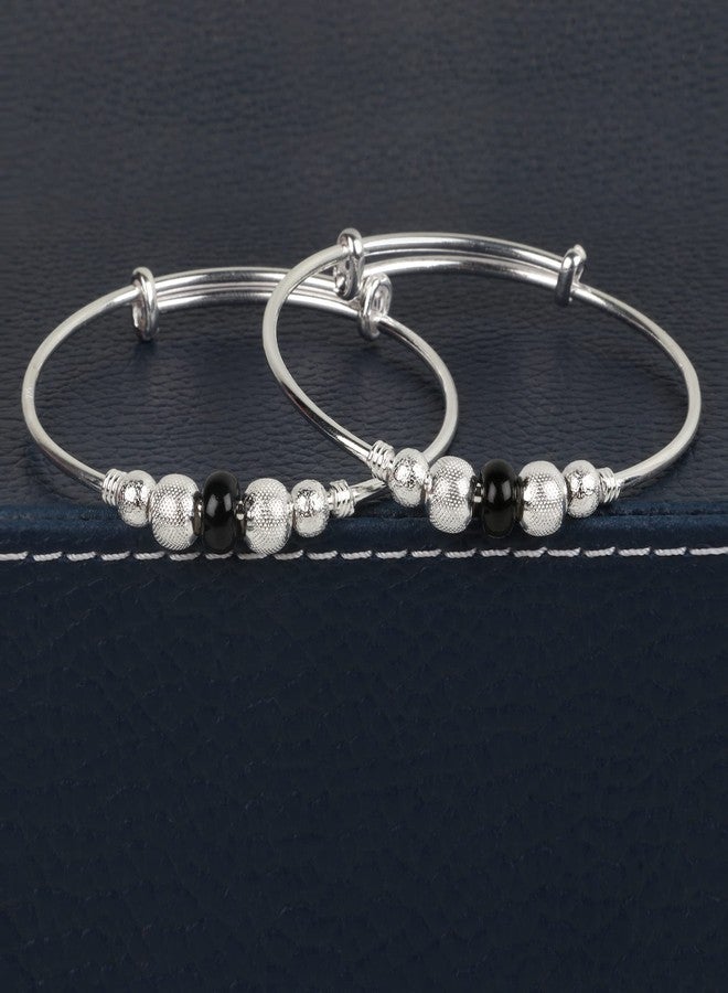 Silver Chest Pure Silver Bangles for Baby Girl and Boy | Real 925 Silver Bracelet Pair for Kids -Pack of 2 Black and Chandi Beads Nazaria Design - Image 2