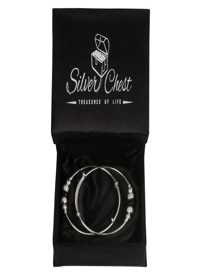 Silver Chest Pure Silver Bangles for Baby Girl and Boy | Real 925 Silver Bracelet Pair for Kids -Pack of 2 Black and Chandi Beads Nazaria Design - Image 5