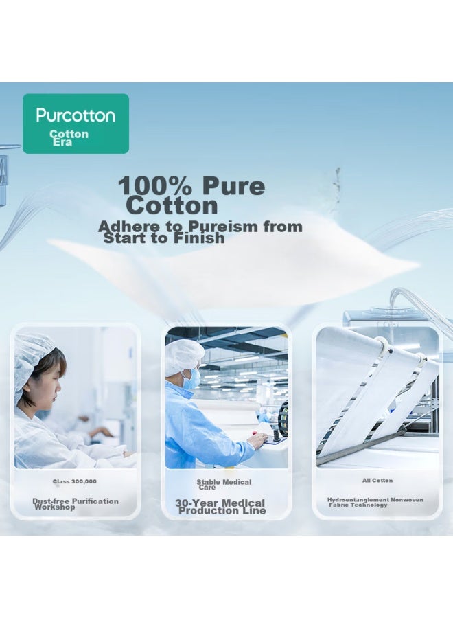 purcotton مناديل وجه بيريكتون القطنية للاستخدام مرة واحدة، قطن نقي، للاستخدام الجاف والرطب، مناديل قطنية ناعمة، مناديل تنظيف الوجه، 3 لفات - Image 3