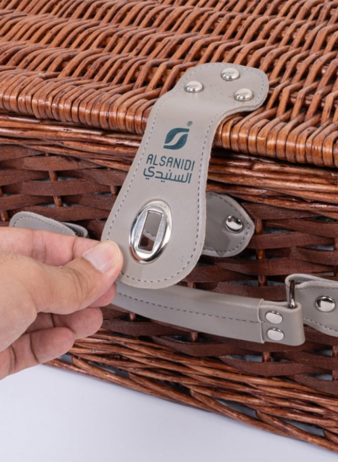 AL SANIDI حقيبة نزهة من الخوص، حقيبة شاي وقهوة، رمادي، مجموعة 24 قطعة - Image 3