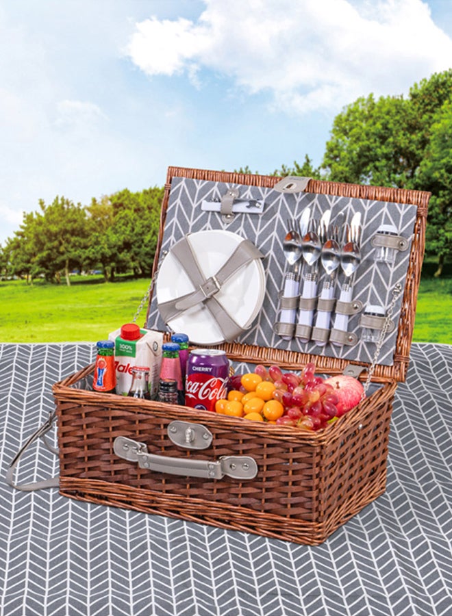 AL SANIDI حقيبة نزهة من الخوص، حقيبة شاي وقهوة، رمادي، مجموعة 24 قطعة - Image 2