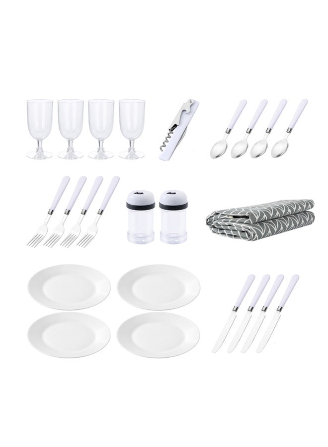 AL SANIDI حقيبة نزهة من الخوص، حقيبة شاي وقهوة، رمادي، مجموعة 24 قطعة - Image 4